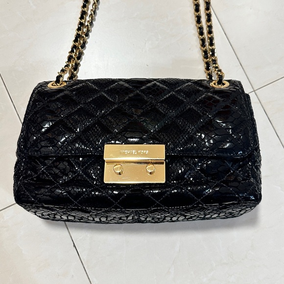 MICHAEL Michael Kors Women's Sloan Large Black Chain Shoulder Bag with dust bag - Picture 8 of 16